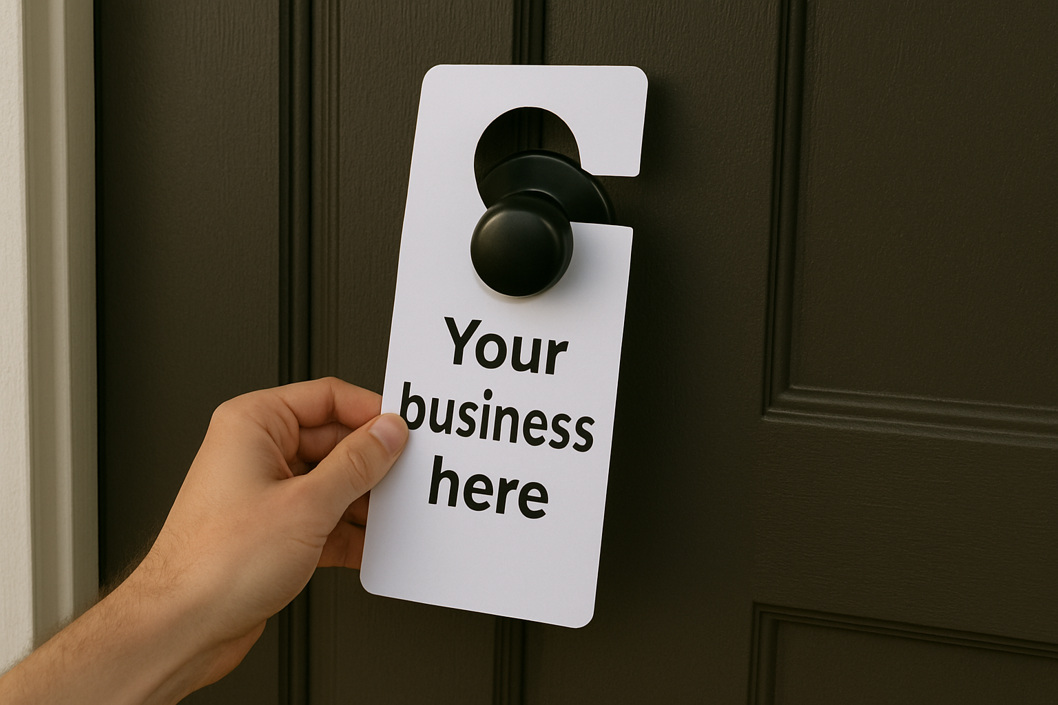 Door hanger being placed on a door handle